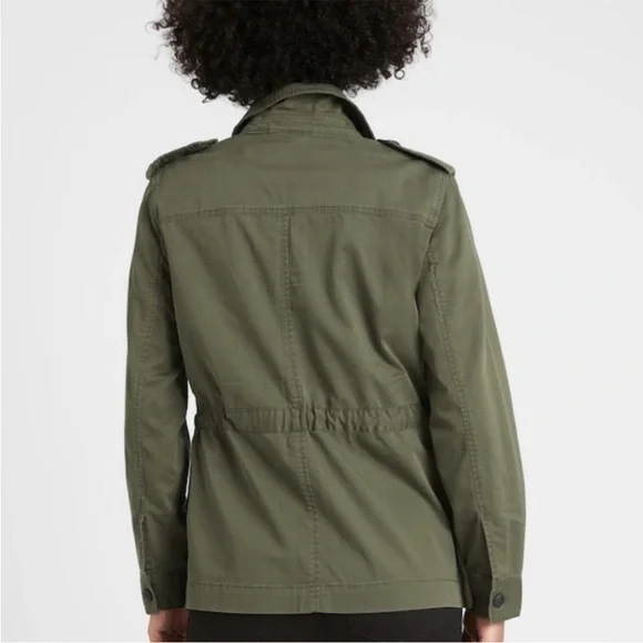 BANANA REPUBLIC Twill Utility Military Jacket Khaki Tan Womens Sz L NEW